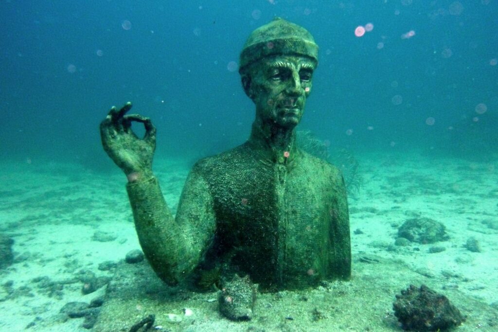 Statue von Kommandant Cousteau, Guadeloupe, Karibik